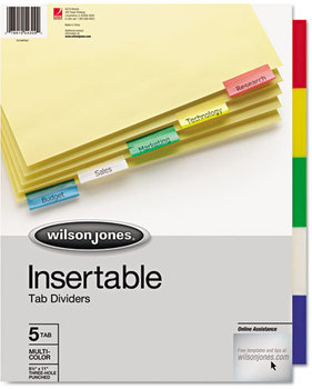 Wilson Jones® Insertable Tab Dividers, Multicolor 5-Tab, Letter, Buff