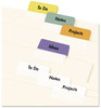 A Picture of product AVE-16283 Avery® Printable Plastic Tabs with Repositionable Adhesive 1/5-Cut, Assorted Colors, 1.75" Wide, 80/Pack