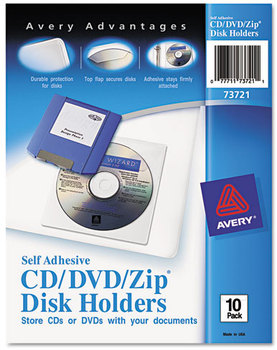Avery® Self-Adhesive Media Pockets 1 Disc Capacity, Clear, 10/Pack