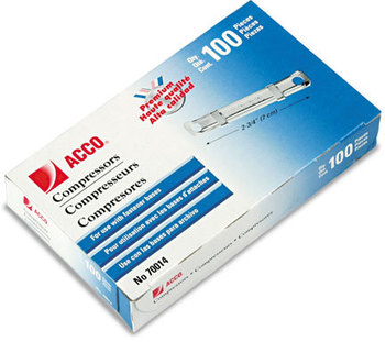 ACCO Premium Two-Piece Paper Fasteners Two-Prong Fastener Compressors, 2.75" Center to Silver, 100/Box