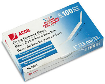 ACCO Premium Two-Piece Paper Fasteners Two-Prong Fastener Bases, 1" Capacity, 2.75" Center to Silver, 100/Box