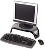 A Picture of product FEL-8020101 Fellowes® Smart Suites™ Corner Monitor Riser For 21" Monitors, 18.5" x 12.5" 3.88" to 5.13", Black/Clear Frost, Supports 40 lbs