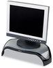 A Picture of product FEL-8020101 Fellowes® Smart Suites™ Corner Monitor Riser For 21" Monitors, 18.5" x 12.5" 3.88" to 5.13", Black/Clear Frost, Supports 40 lbs