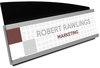A Picture of product DEF-89105 deflecto® Interior Image® Sign Holder,  Landscape, 8 1/2 x 2 Insert, Black/Silver