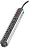 A Picture of product FEL-99089 Fellowes® Seven-Outlet Metal Power Strip 7 Outlets, 12 ft Cord, Black/Silver