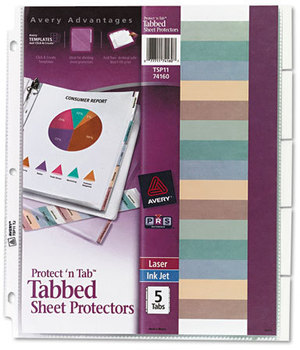 Avery® Protect 'n Tab™ Tabbed Sheet Protectors Top-Load Clear w/Five Tabs, Letter
