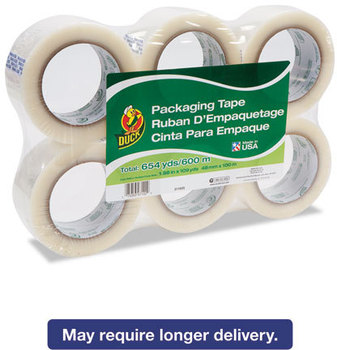 Duck® Commercial Grade Packaging Tape,  2" x 2, 1.88" x 109 yds, Clear, 3" Core, 6/Pack