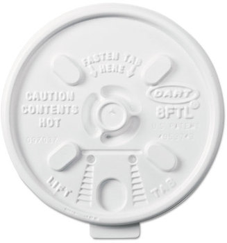 Dart® Lift n' Lock Plastic Hot Cup Lids,  6-10oz Cups, White, 1000/Carton