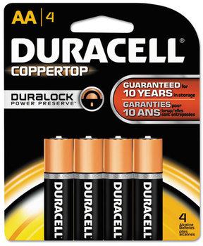 Duracell® CopperTop® Alkaline Batteries with Duralock Power Preserve™ Technology, AA, 4/Pk
