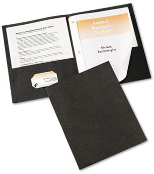 Avery® Two-Pocket Folder with Prong Fasteners Fastener, 0.5" Capacity, 11 x 8.5, Black, 25/Box