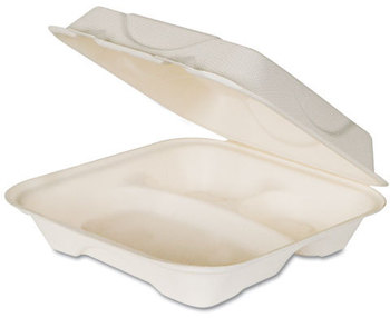 Eco-Products® Bagasse Hinged Clamshell Containers,  50/Pk, 4 Pk/Ct