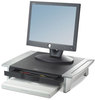 A Picture of product FEL-8031101 Fellowes® Office Suites™ Standard Monitor Riser For 21" Monitors, 19.78" x 14.06" 4" to 6.5", Black/Silver, Supports 80 lbs