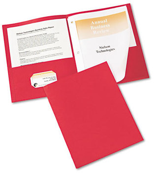 Avery® Two-Pocket Folder with Prong Fasteners Fastener, 0.5" Capacity, 11 x 8.5, Red, 25/Box