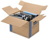 A Picture of product FEL-0062701 Bankers Box® SmoothMove™ Prime Moving & Storage Boxes Moving/Storage Hinged Lid, Regular Slotted Container, Small, 12" x 16" Brown/Blue, 10/Carton