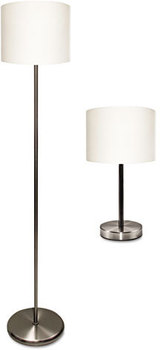 Ledu Slim Line Lamp Set, Table 12 5/8" High and Floor 61 1/2" High, Silver/White
