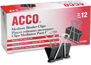 ACCO Binder Clips Medium, Black/Silver, Dozen