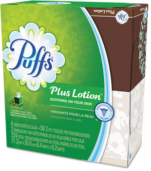 Puffs® Plus Lotion™ 2-Ply Facial Tissue. 8 1/5 X 8 2/5 in. White. 56/Box, 4/Pack