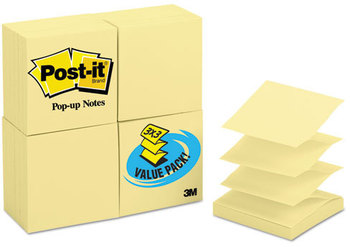 Post-it® Pop-up Notes Original Canary Yellow Pop-Up Refills,  3 x 3, 100/Pad, 24 Pads/Pack