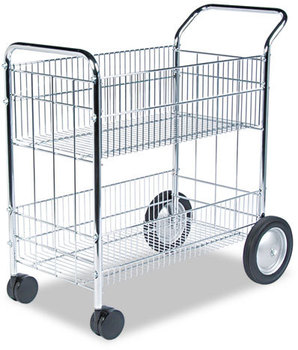 Fellowes® Wire Mail Cart Metal, 2 Bins, 21.5" x 37.5" 39.5", Chrome