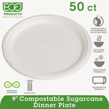 Eco-Products® Sugarcane Dinnerware, 9", 50/PK