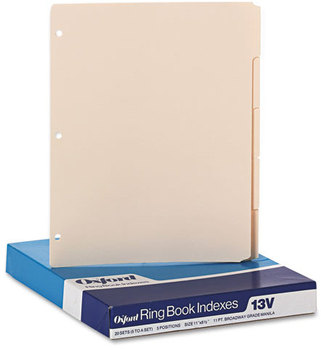 Oxford® Write-On Tab Dividers,  1/5 Cut, 5-Tab, Manila, 100/Box