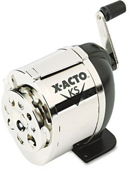 X-ACTO® KS™ Manual Classroom Pencil Sharpener,  Counter/Wall-Mount, Black/Chrome