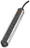 A Picture of product FEL-99081 Fellowes® Seven-Outlet Metal Surge Protector 7 AC Outlets, 6 ft Cord, 1,250 J, Silver/Black