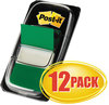 A Picture of product MMM-680GN12 Post-it® Flags Assorted Color 1" Flag Refills Marking Page in Dispensers, Green, 50 Flags/Dispenser, 12 Dispensers/Pack