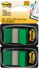 A Picture of product MMM-680GN2 Post-it® Flags Assorted Color 1" Flag Refills Standard Page in Dispenser, Green, 50 Flags/Dispenser, 2 Dispensers/Pack
