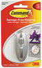 A Picture of product MMM-17051BN Command™ Decorative Hooks Traditional, Medium, Plastic, Brushed Nickel, 3 lb Capacity, 1 Hook and 2 Strips/Pack