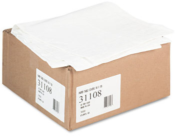 Tatco Paper Table Cover, Embossed, w/Plastic Liner, 54" x 108", White, 20/Carton