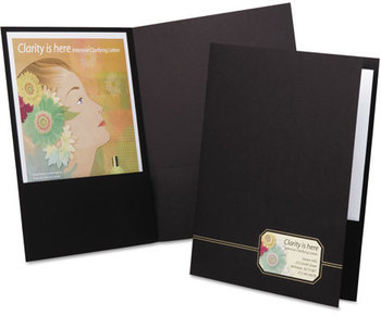 Oxford® Monogram Executive Twin Pocket Folders,  Premium Cover Stock, Black/Gold, 4/Pack