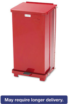Rubbermaid® Commercial Defenders® Heavy-Duty Steel Step Can, Square, Steel, 12gal, Red
