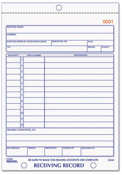 Rediform® Receiving Record Book,  5 1/2 x 7 7/8, Three-Part Carbonless, 50 Sets/Book