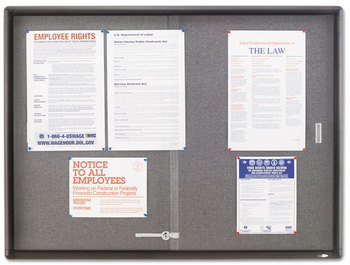 Quartet® Enclosed Indoor Cork & Fabric Bulletin Board with Sliding Glass Doors,  Fabric/Cork/Glass, 48 x 36, Gray, Aluminum Frame