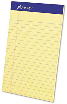 Ampad® Perforated Writing Pads,  Narrow, 5 x 8, Canary, 50 Sheets, Dozen