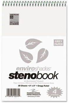 Roaring Spring® Enviroshades® Steno Notebook, Gregg, 6 x 9, Gray, 80 Sheets, 4/Pack