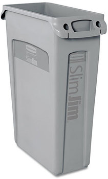 Rubbermaid® Commercial Slim Jim® with Venting Channels,  Rectangular, Plastic, 23gal, Gray