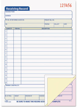 TOPS™ Receiving Record Book,  5 1/2 x 7 7/8, Three-Part Carbonless, 50 Sets/Book