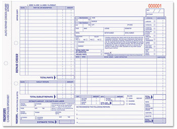 Rediform® Speediset® Four-Part Auto Repair Form,  8 1/2 x 11, Four-Part Carbonless, 50 Forms