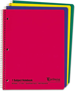 Oxford® Earthwise® 100% Recycled Single Subject Notebooks, 8 1/2 x 11, WE, 3-Hole, 80 SH
