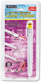 Quartet® 4-Function Executive Laser Pointer,  Projects 150 Yards, Silver