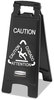 A Picture of product RCP-1867505 Rubbermaid® Commercial Executive 2-Sided Multi-Lingual Caution Sign,  Black/White, 10 9/10 x 26 1/10