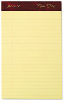 Ampad® Gold Fibre® Writing Pads,  Jr. Legal Rule, 5 x 8, Canary, 50 Sheets, 4/Pack