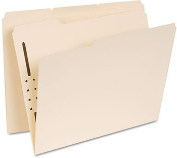 Universal® Reinforced Top Tab Fastener Folders 0.75" Expansion, 1 Letter Size, Manila Exterior, 50/Box