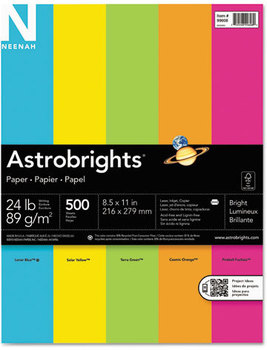Neenah Paper Astrobrights® Bright Assortment, 8 1/2 x 11, Assorted, 24 lb, 500 Sheets/Ream