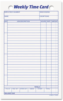 TOPS™ Weekly Employee Time Card,  Weekly, 4 1/4 x 6 3/4, 100/Pack
