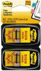 A Picture of product MMM-680SH2 Post-it® Flags Arrow Message 1" Page "Sign Here", Yellow, 50 Flags/Dispenser, 2 Dispensers/Pack