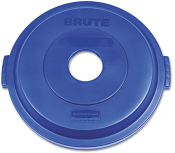 Rubbermaid® Bottles/Cans Recycling Brute® Lid for 32-Gallon Round Brute Containers. Blue.