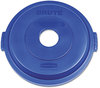 A Picture of product RCP-1788376 Rubbermaid® Bottles/Cans Recycling Brute® Lid for 32-Gallon Round Brute Containers. Blue.